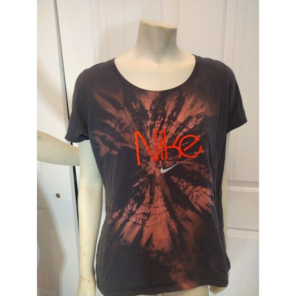 Nike Tops - Nike OOAK Women's Grey Orange 🧡 Bleached Tie Dye Logo Athletic Cut Tee Shirt XL